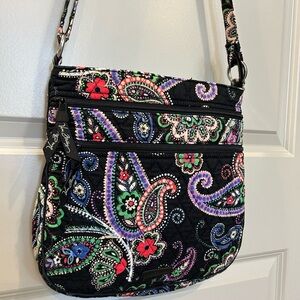 NWOT Vera Bradley Black Colorful Paisley Triple Zip Hipster Crossbody Bag